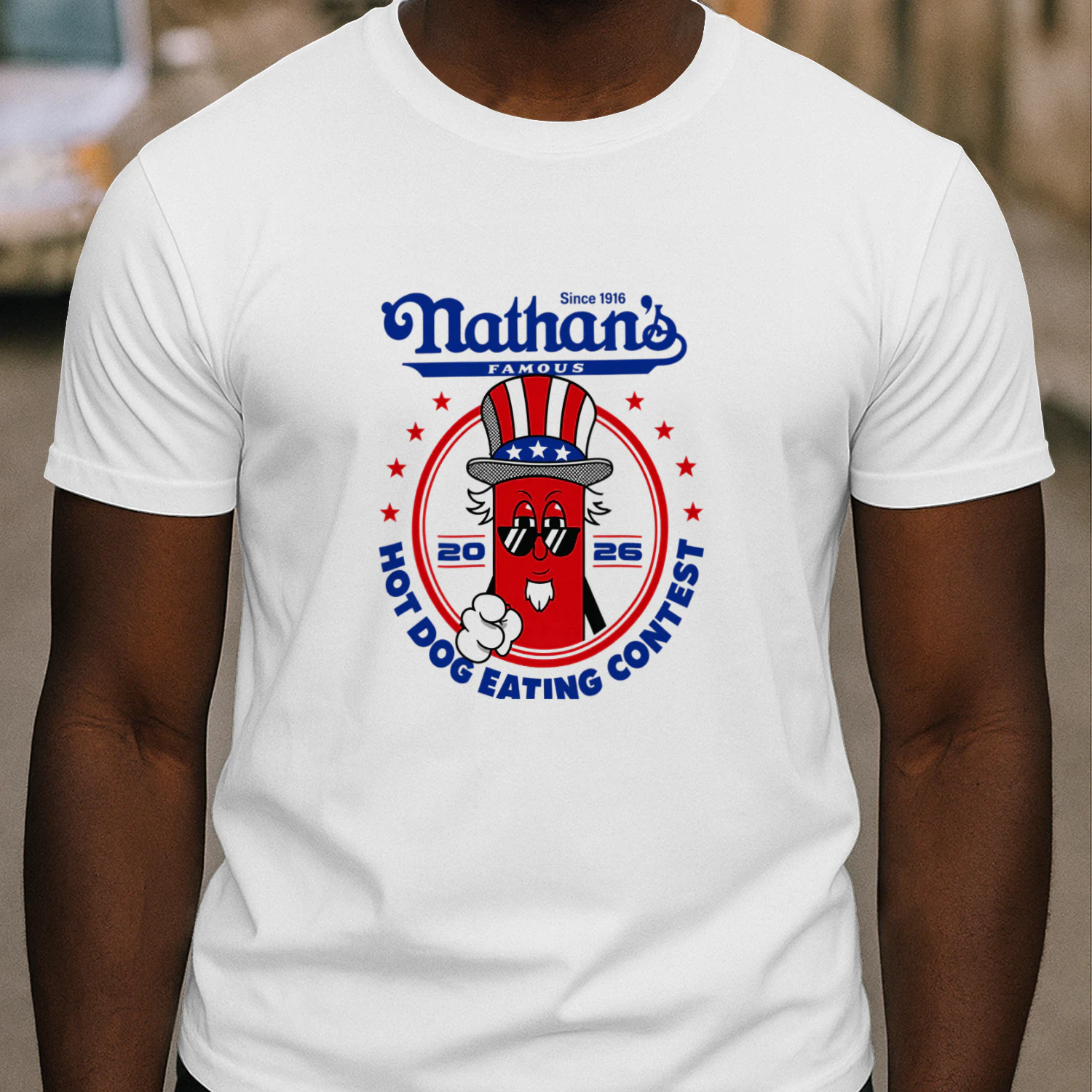 Joey Chestnut Wearing Since 1916 Nathan’s Famous Hot Dog Contest 2026 Shirt