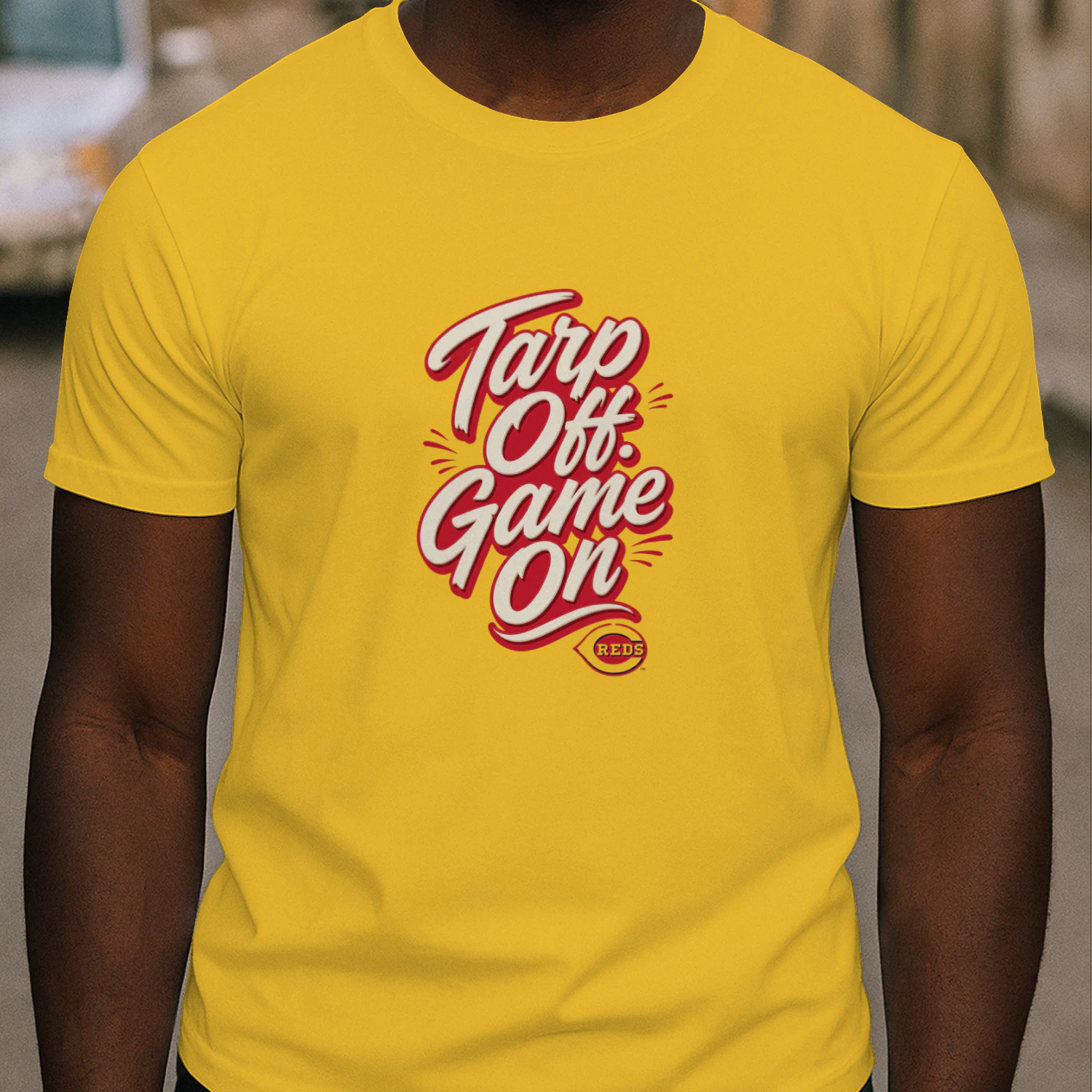 Tarps Off Game On Reds Shirt