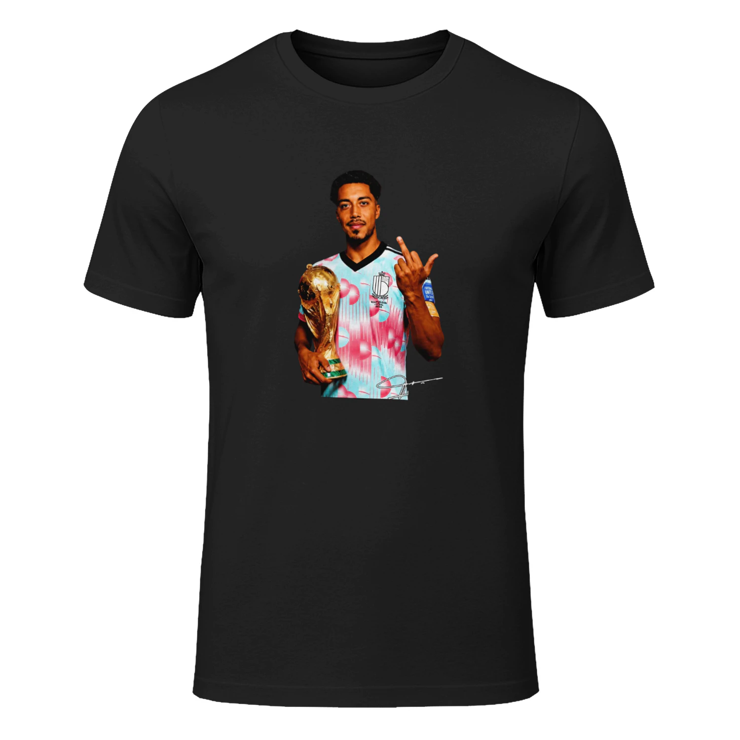 Youri Tielemans Belgium national football holding trophy middle finger shirt