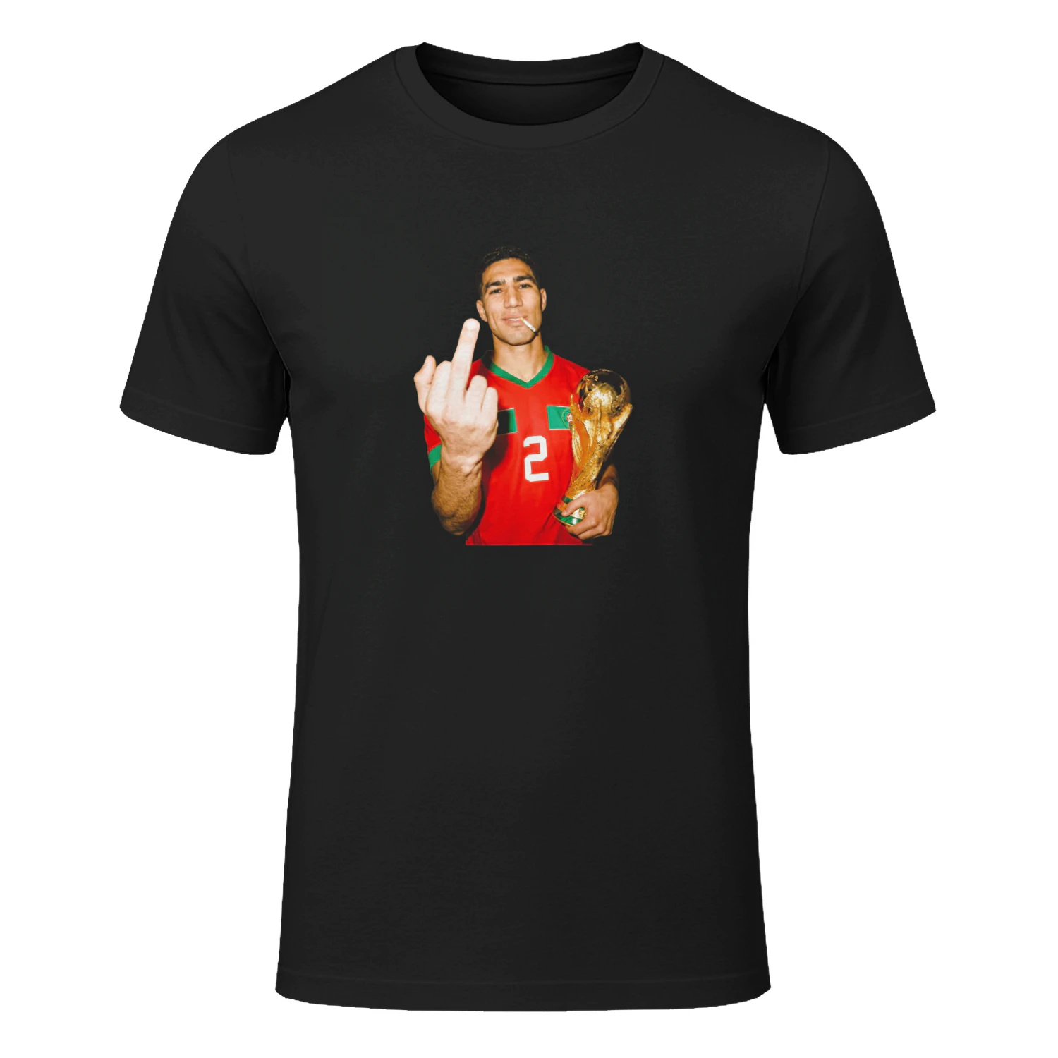 Achraf Hakimi Morocco World Cup middle finger and trophy shirt