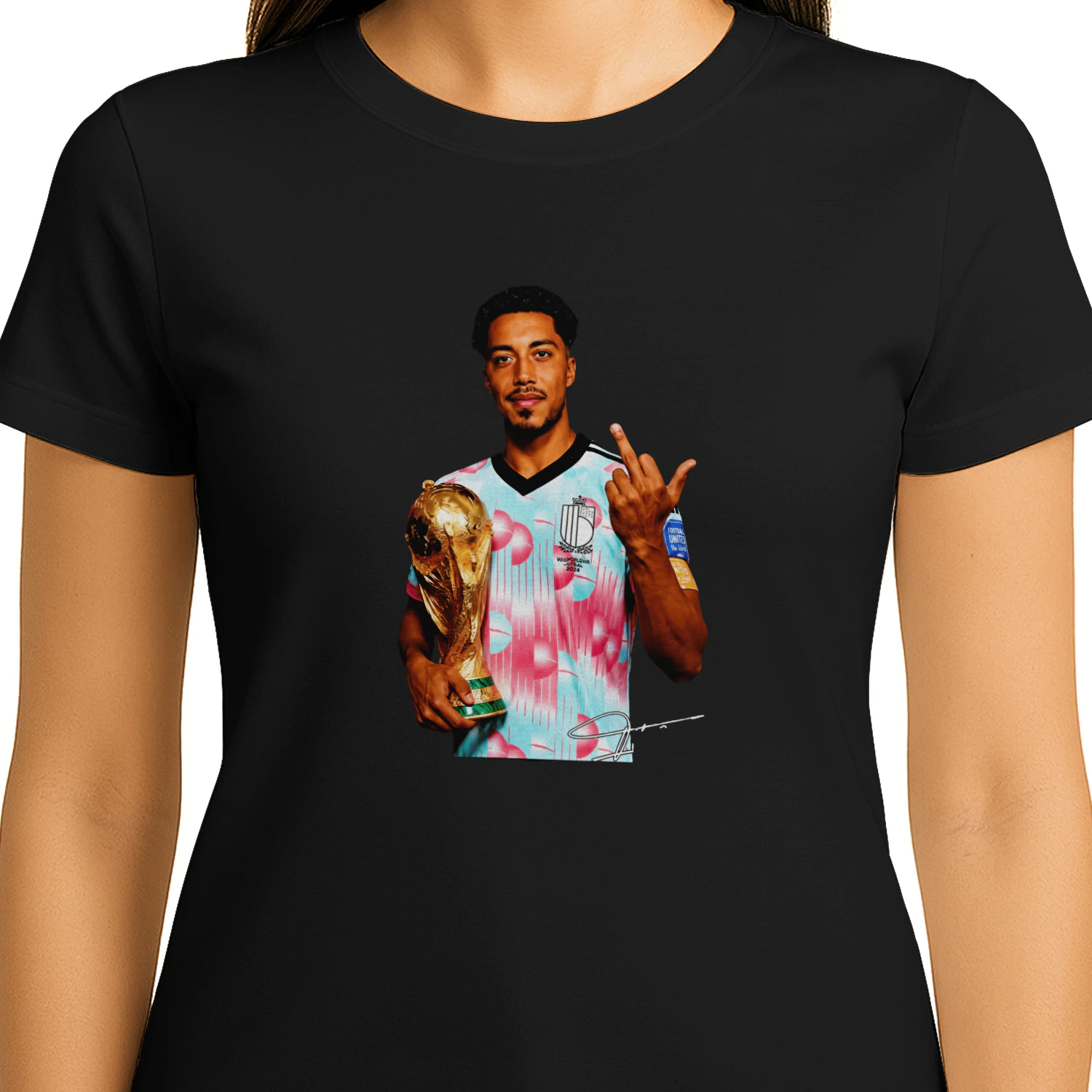 Youri Tielemans Belgium national football holding trophy middle finger shirt