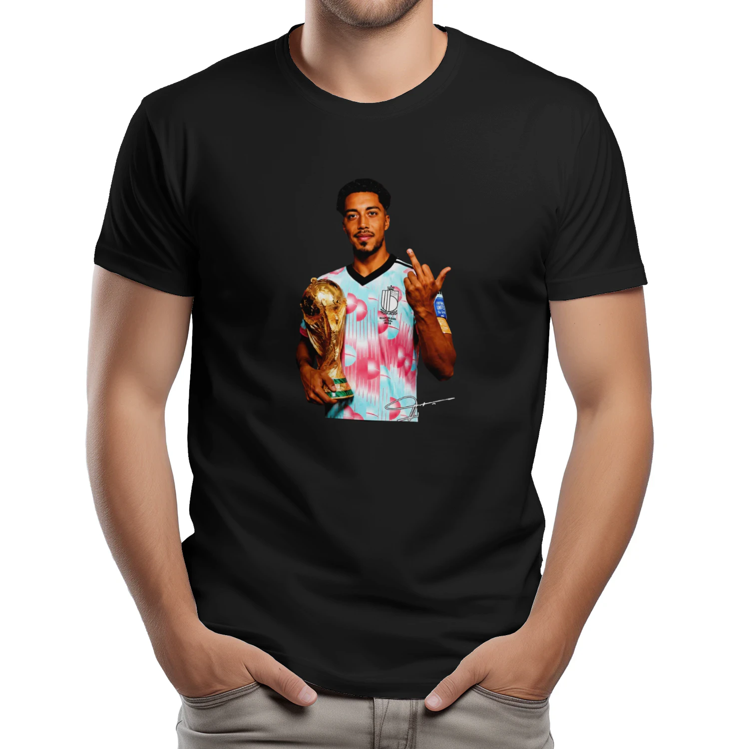 Youri Tielemans Belgium national football holding trophy middle finger shirt