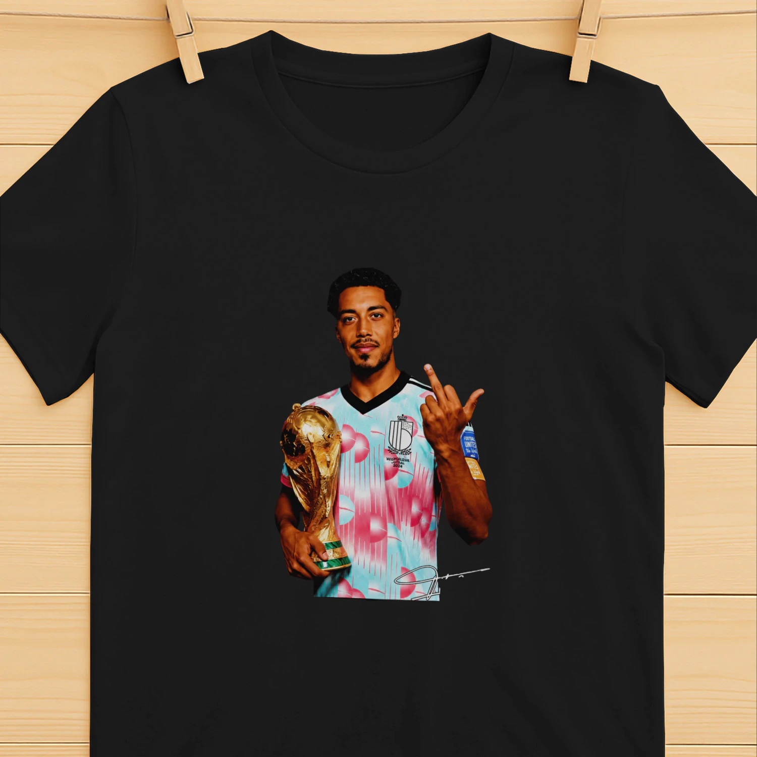 Youri Tielemans Belgium national football holding trophy middle finger shirt