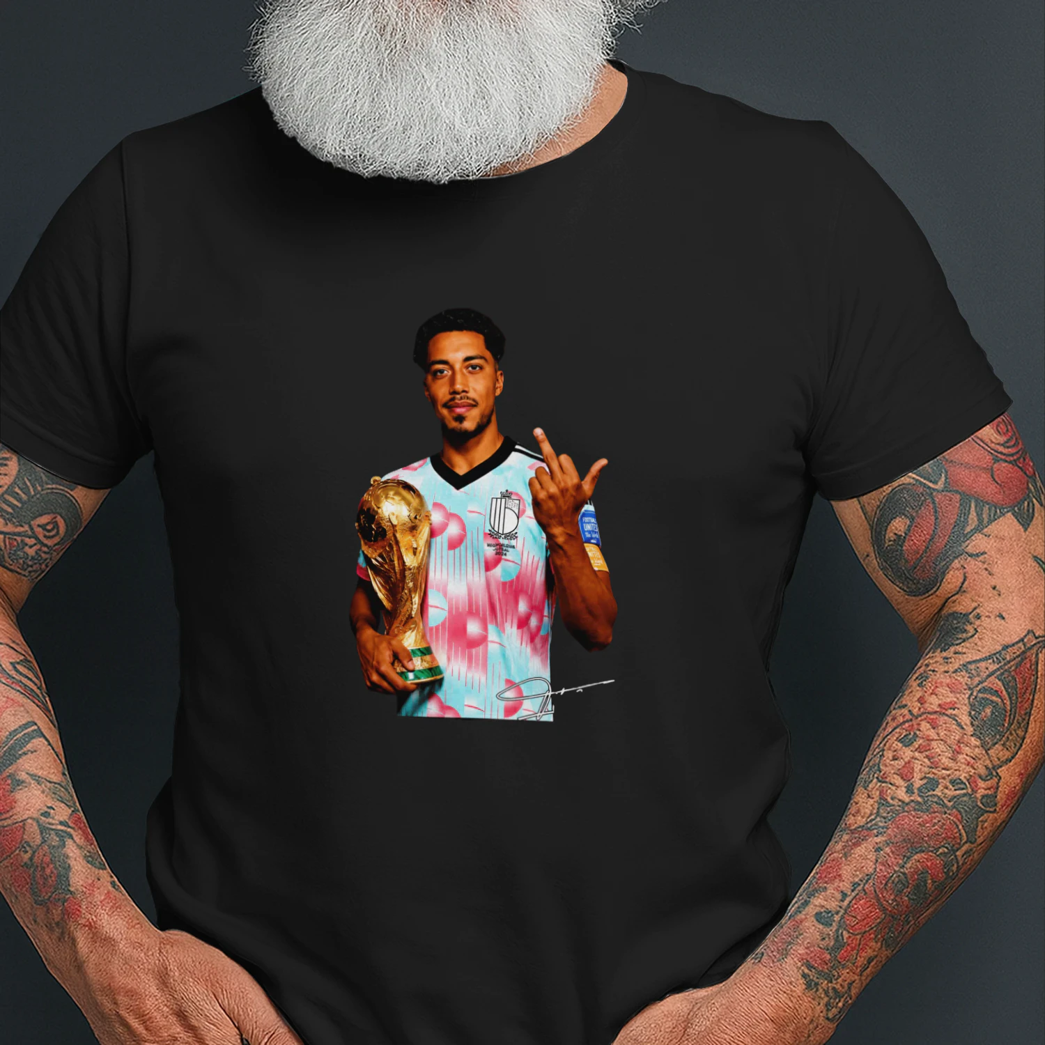 Youri Tielemans Belgium national football holding trophy middle finger shirt