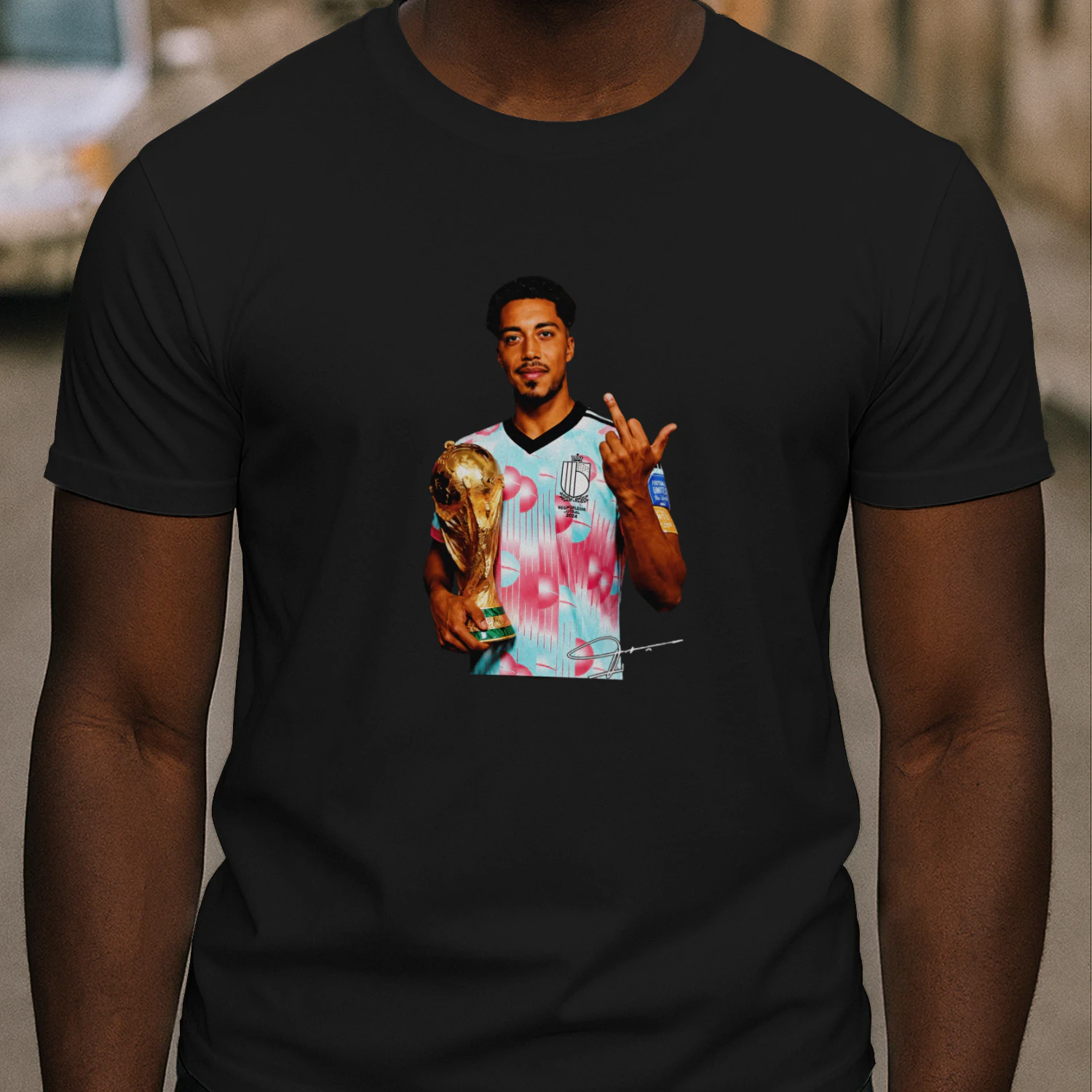 Youri Tielemans Belgium national football holding trophy middle finger shirt