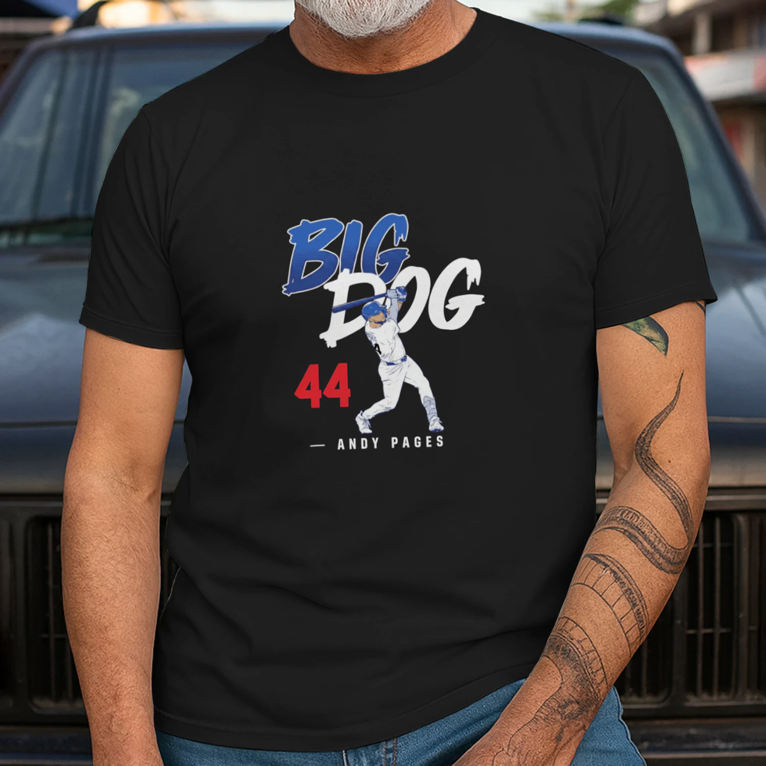 Andy Pages Big Dog 44 Los Angeles Dodgers slugger swing shirt