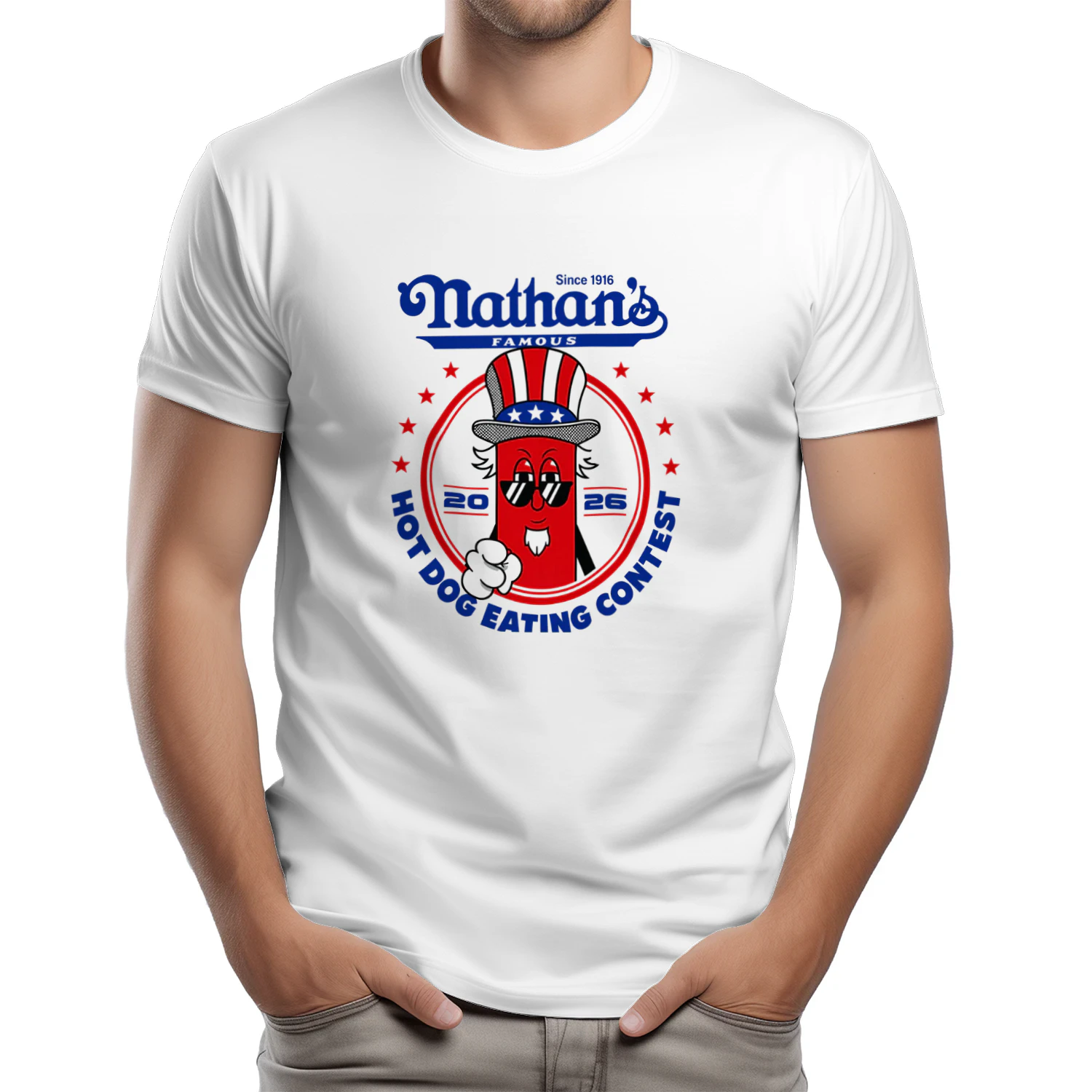 Joey Chestnut Wearing Since 1916 Nathan’s Famous Hot Dog Contest 2026 Shirt