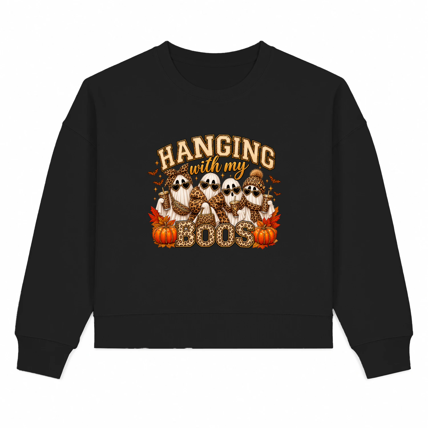 Hanging With My Boos Leopard Print Halloween Ghost T-Shirt, Spooky Season Fashion Hoodie