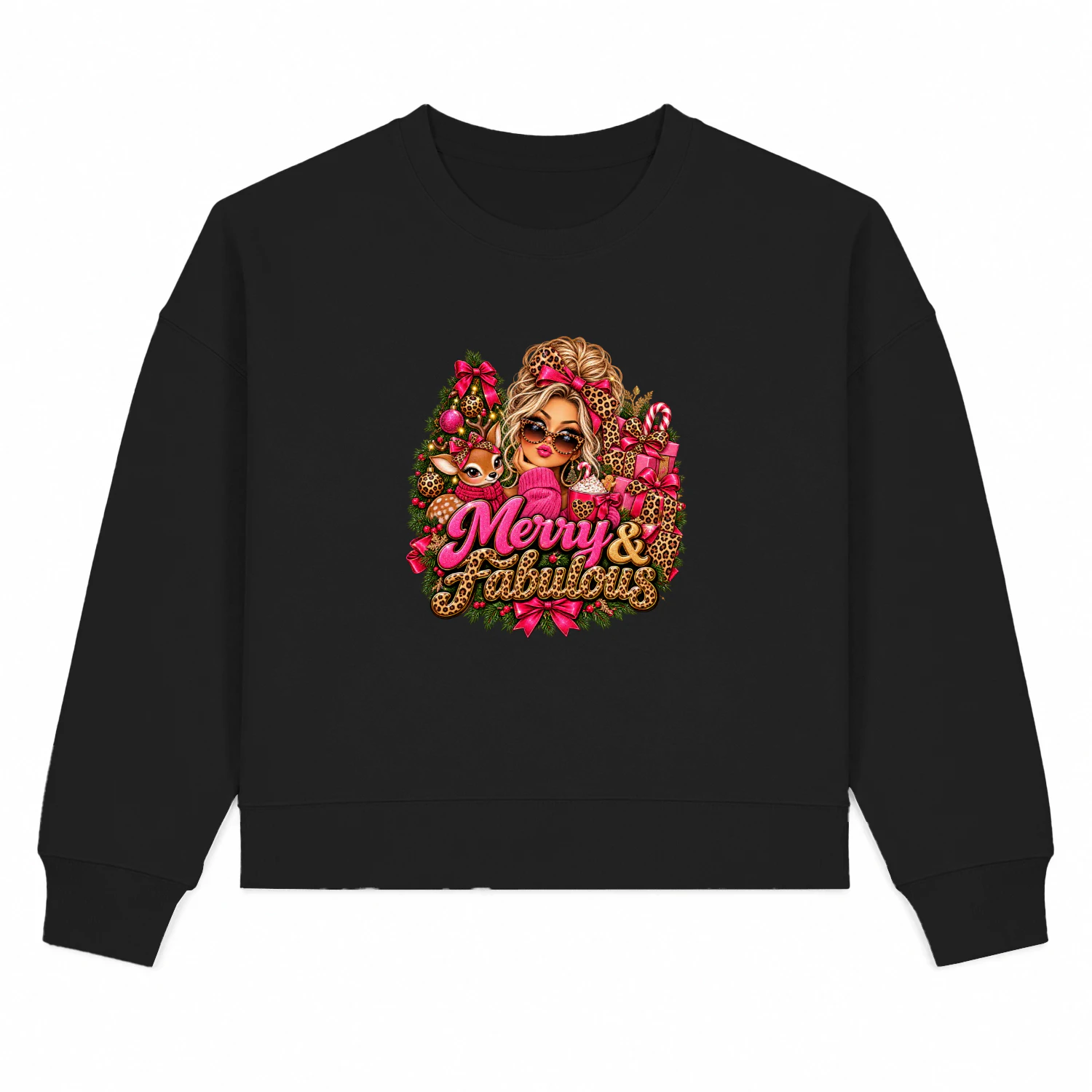 Merry And Fabulous Christmas T-Shirt, Glam Leopard Print Holiday Fashion Girl Hoodie