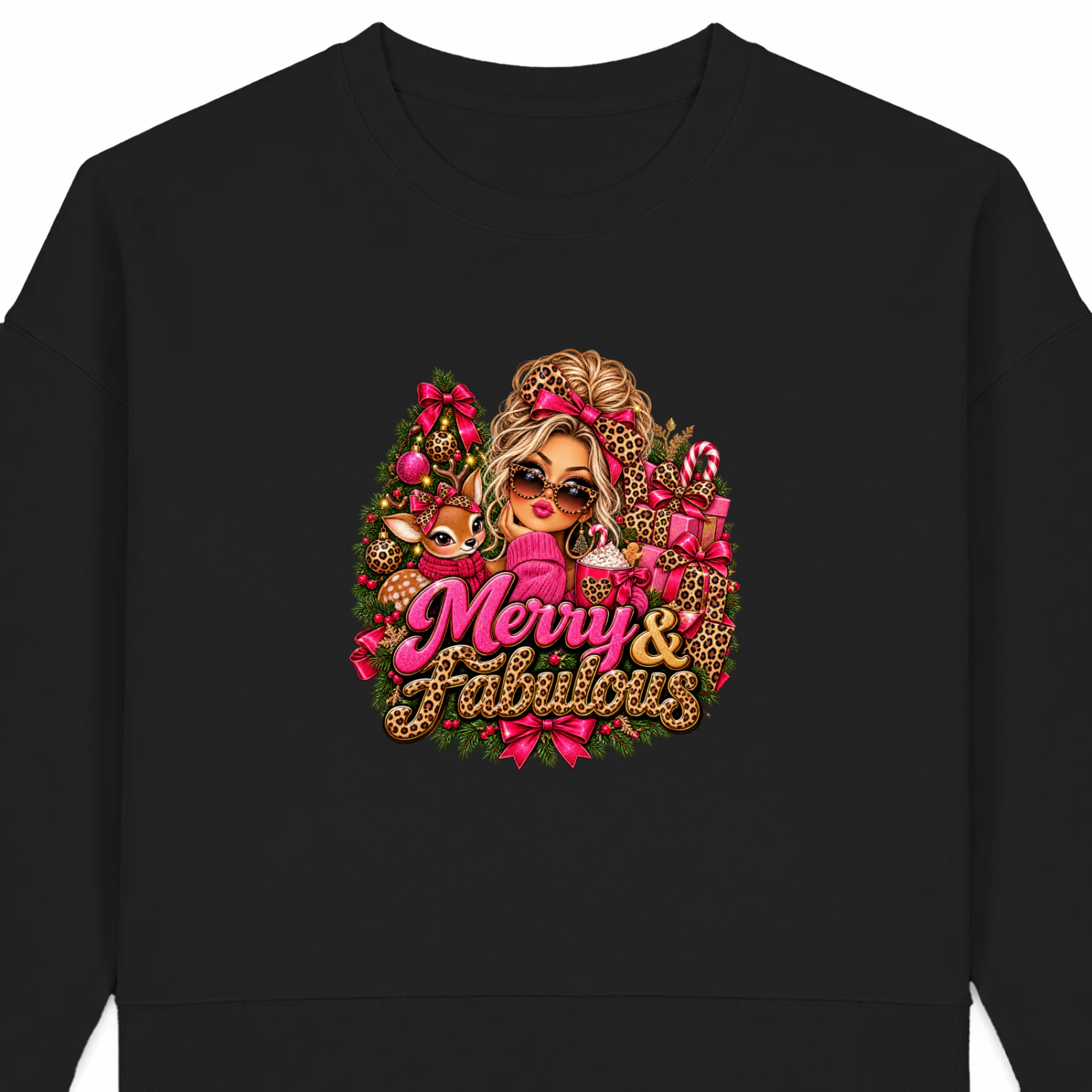 Merry And Fabulous Christmas T-Shirt, Glam Leopard Print Holiday Fashion Girl Hoodie