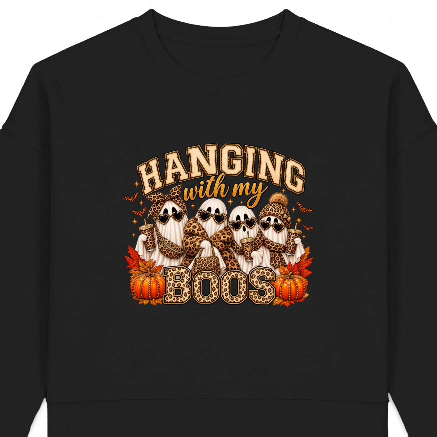 Hanging With My Boos Leopard Print Halloween Ghost T-Shirt, Spooky Season Fashion Hoodie