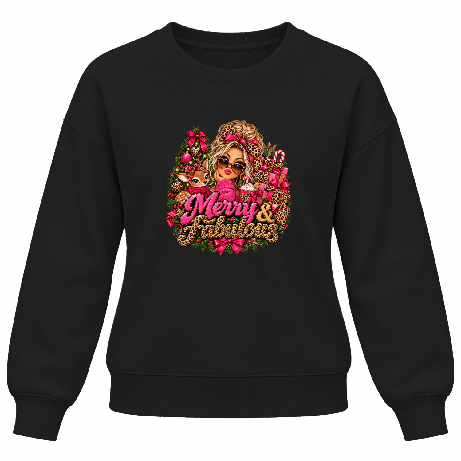 Merry And Fabulous Christmas T-Shirt, Glam Leopard Print Holiday Fashion Girl Hoodie