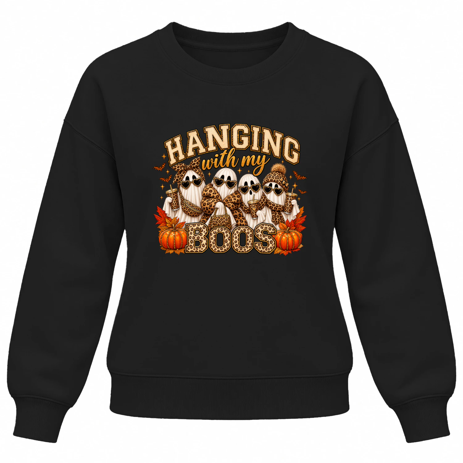 Hanging With My Boos Leopard Print Halloween Ghost T-Shirt, Spooky Season Fashion Hoodie