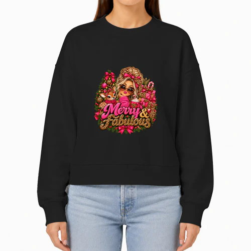 Merry And Fabulous Christmas T-Shirt, Glam Leopard Print Holiday Fashion Girl Hoodie2