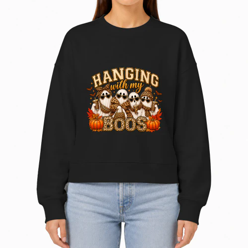 Hanging With My Boos Leopard Print Halloween Ghost T-Shirt, Spooky Season Fashion Hoodie1