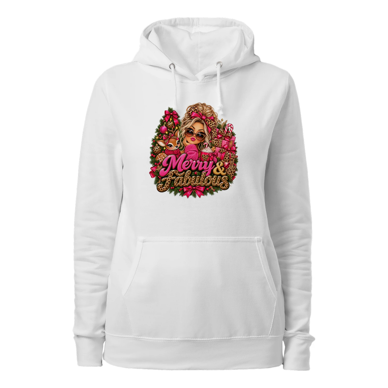 Merry And Fabulous Christmas T-Shirt, Glam Leopard Print Holiday Fashion Girl Hoodie
