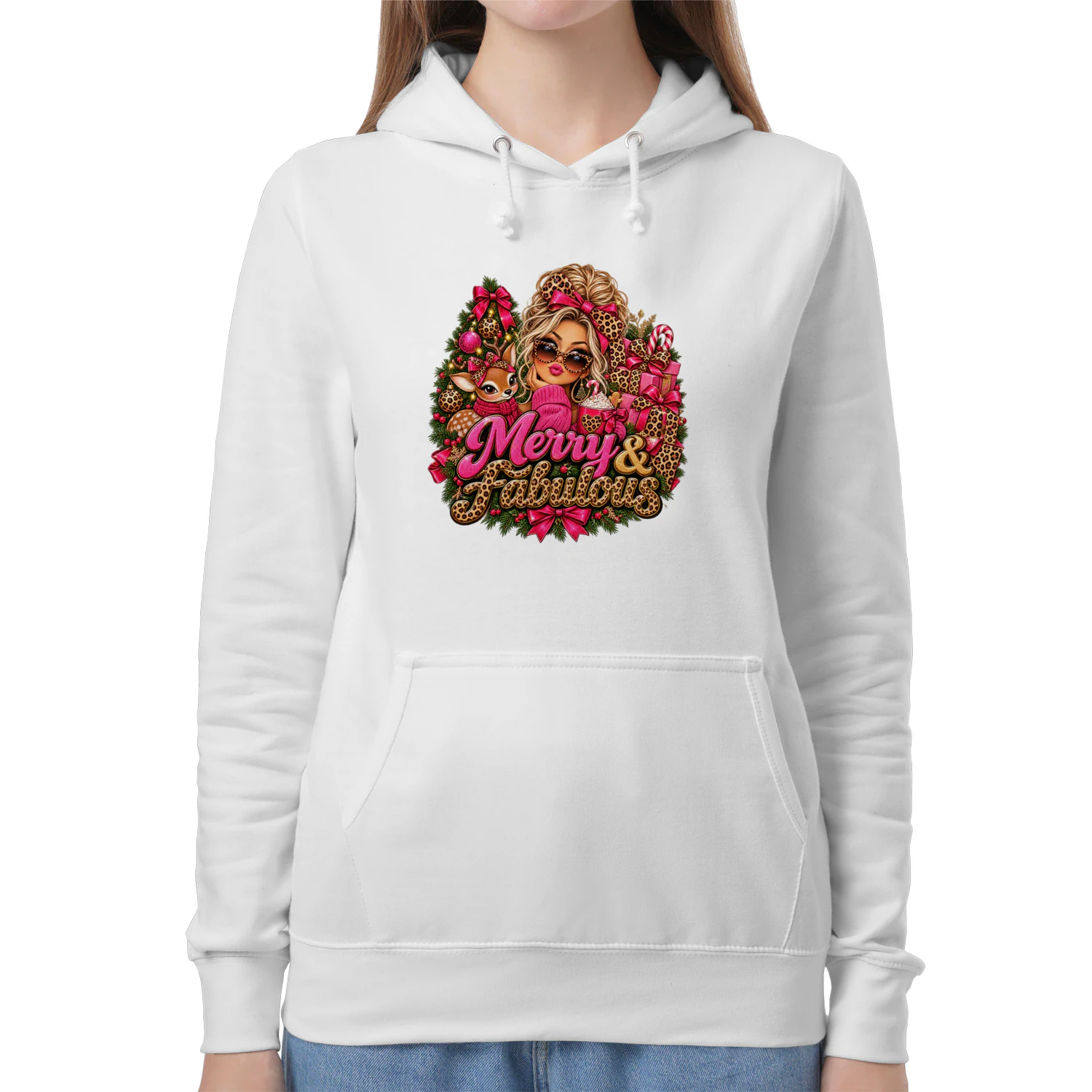 Merry And Fabulous Christmas T-Shirt, Glam Leopard Print Holiday Fashion Girl Hoodie