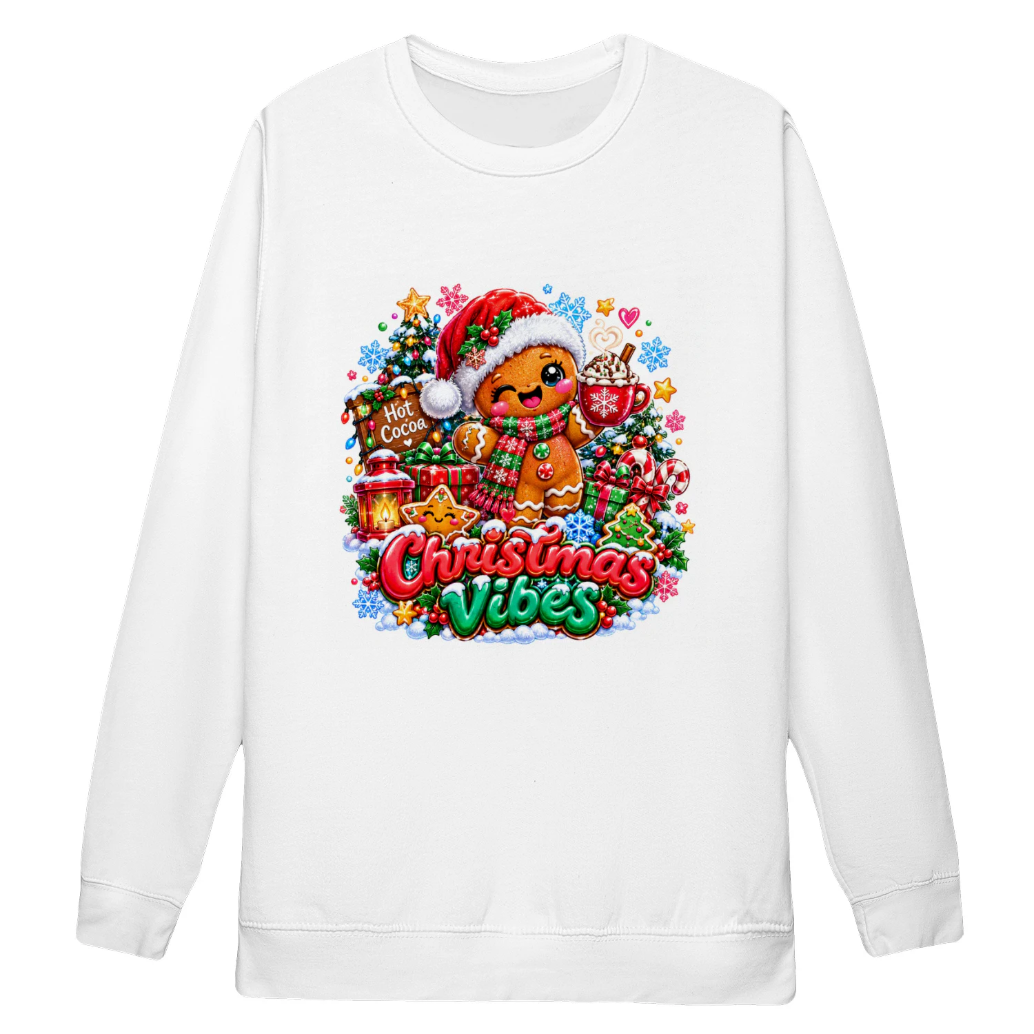 Cute Gingerbread Man Christmas Vibes T-Shirt, Hot Cocoa Holiday Season Festive Hoodie