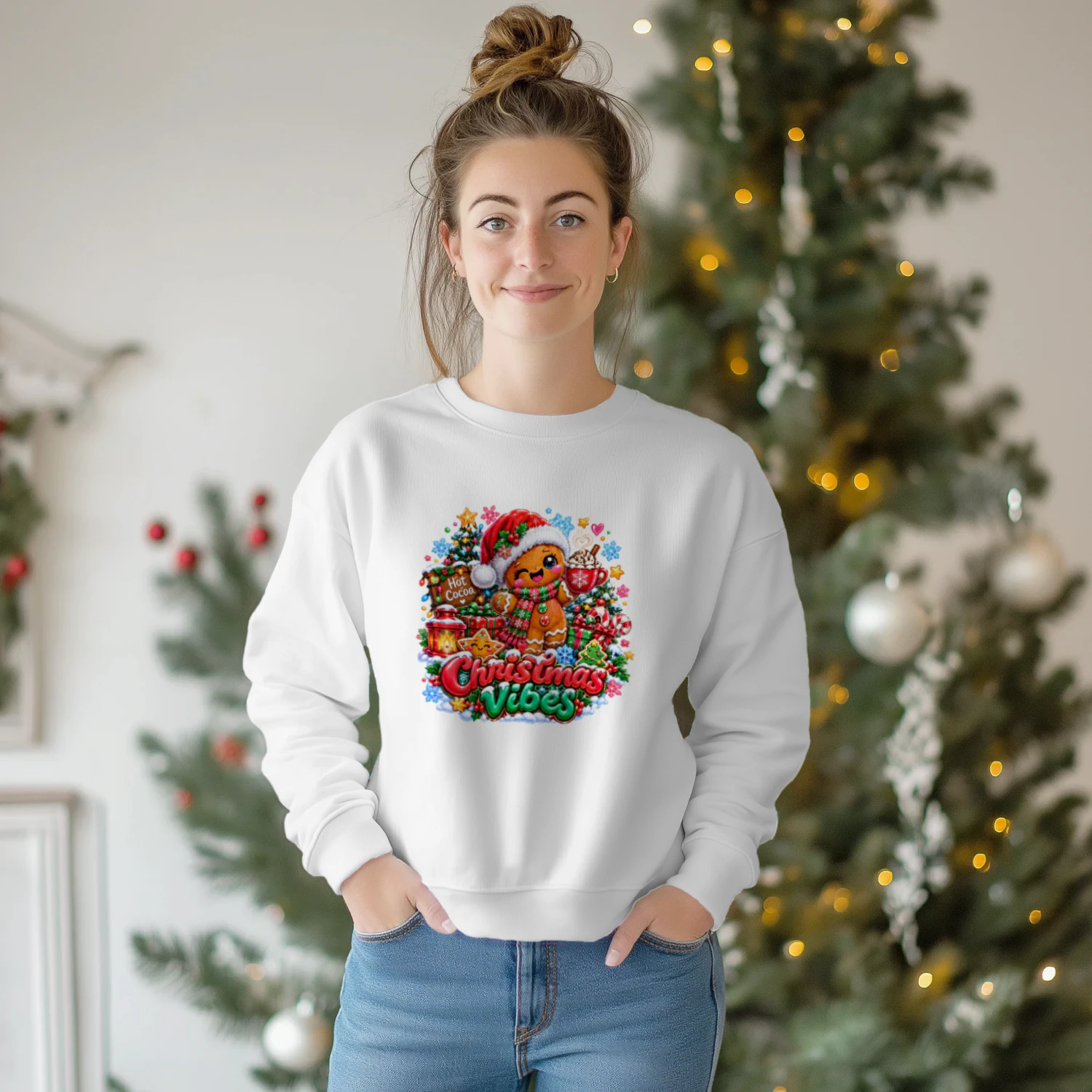 Cute Gingerbread Man Christmas Vibes T-Shirt, Hot Cocoa Holiday Season Festive Hoodie