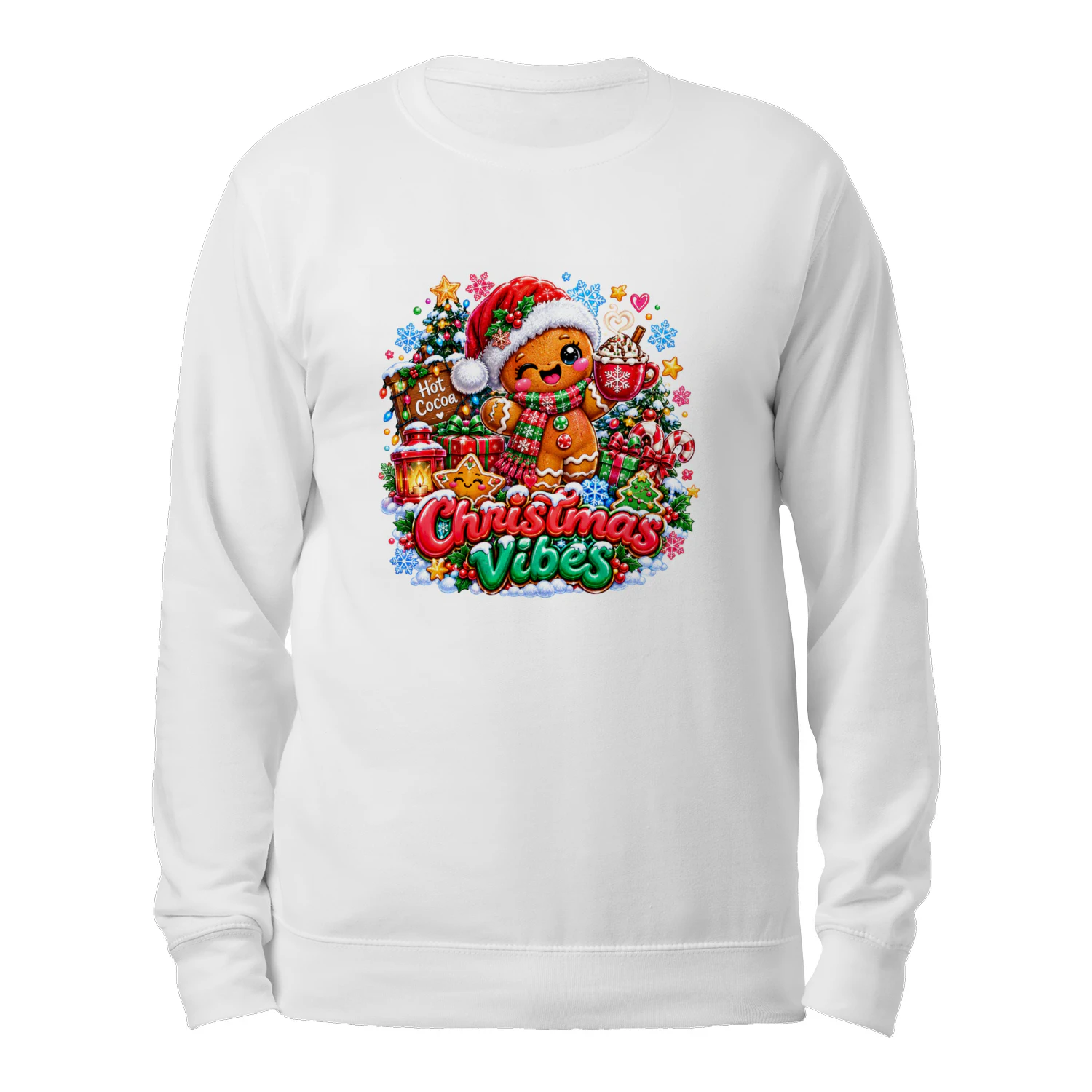 Cute Gingerbread Man Christmas Vibes T-Shirt, Hot Cocoa Holiday Season Festive Hoodie