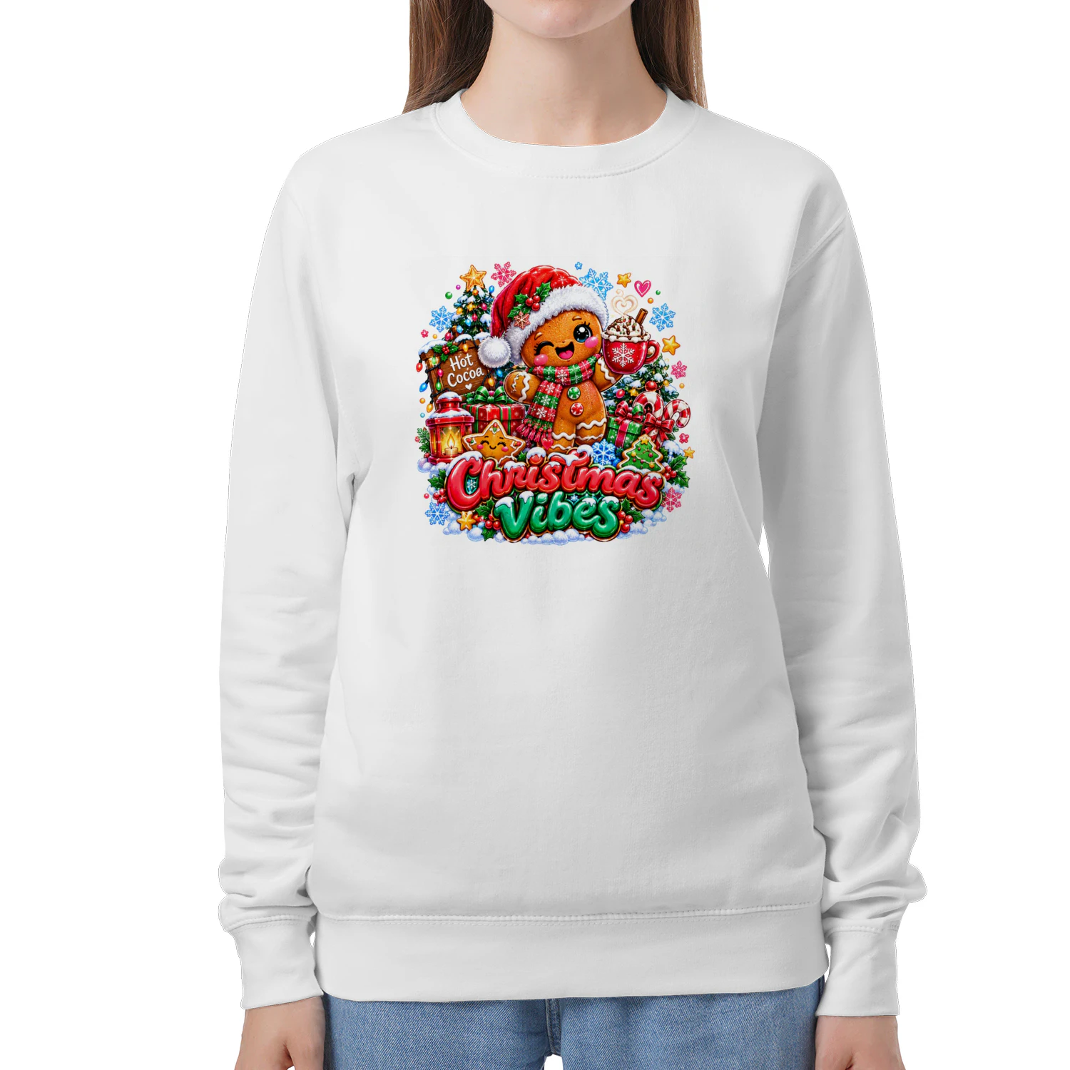 Cute Gingerbread Man Christmas Vibes T-Shirt, Hot Cocoa Holiday Season Festive Hoodie
