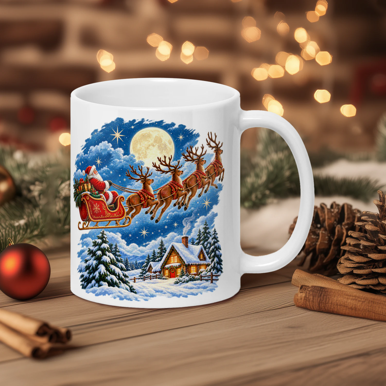 Vintage Santa Claus Flying Sleigh Christmas T-Shirt, Magical Winter Wonderland Flying Reindeer Hoodie