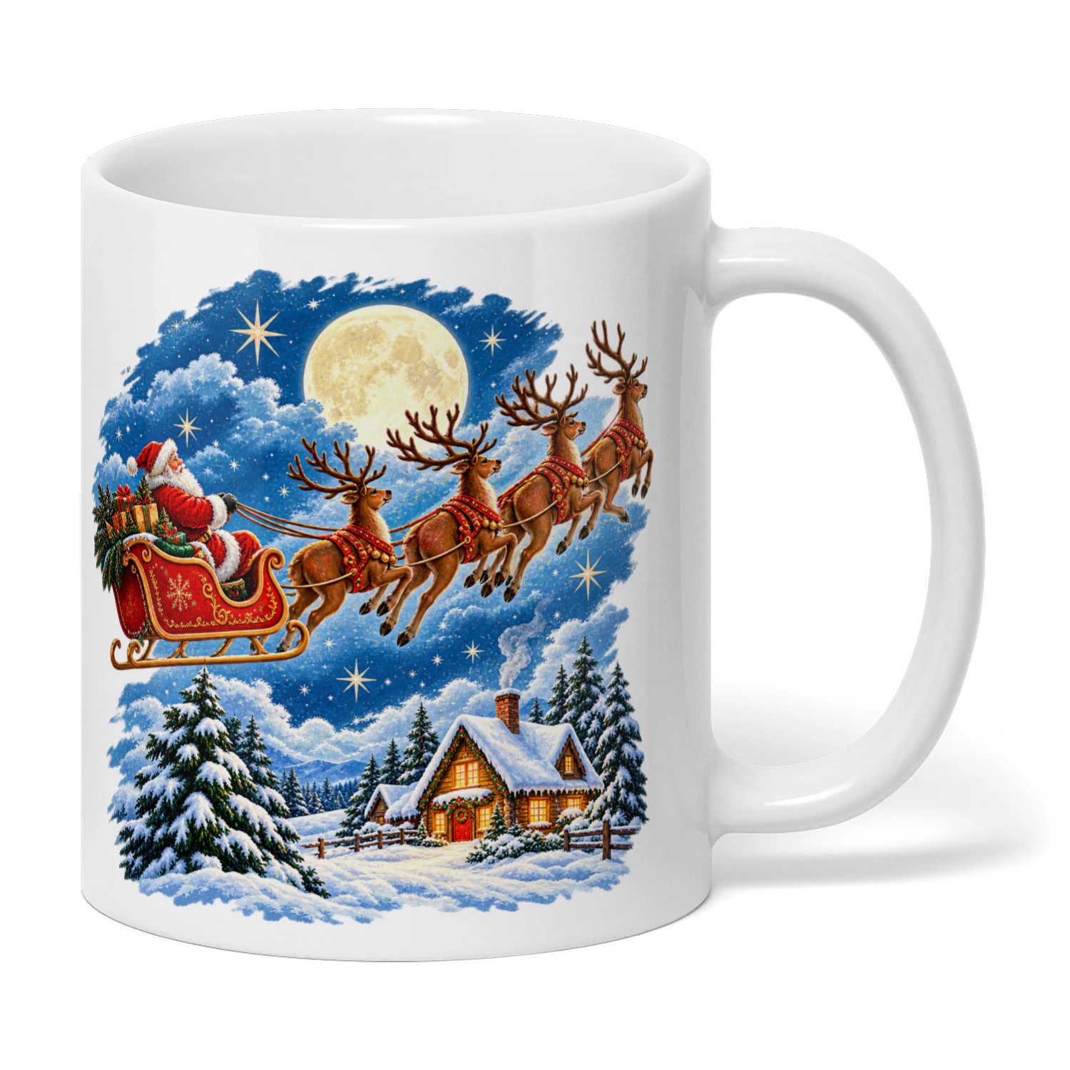 Vintage Santa Claus Flying Sleigh Christmas T-Shirt, Magical Winter Wonderland Flying Reindeer Hoodie