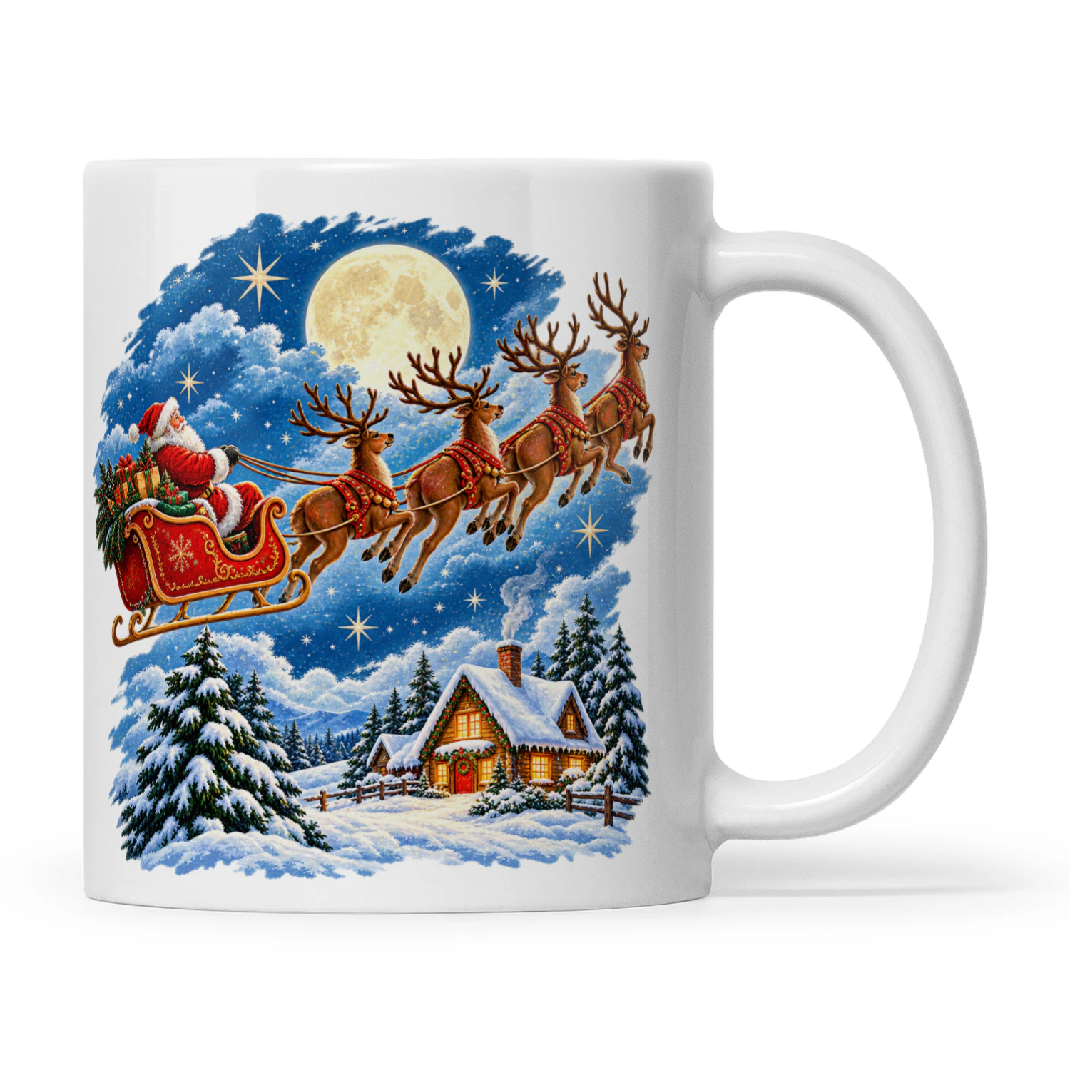 Vintage Santa Claus Flying Sleigh Christmas T-Shirt, Magical Winter Wonderland Flying Reindeer Hoodie