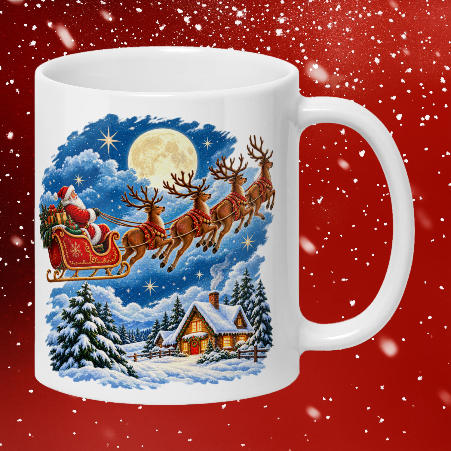 Vintage Santa Claus Flying Sleigh Christmas T-Shirt, Magical Winter Wonderland Flying Reindeer Hoodie