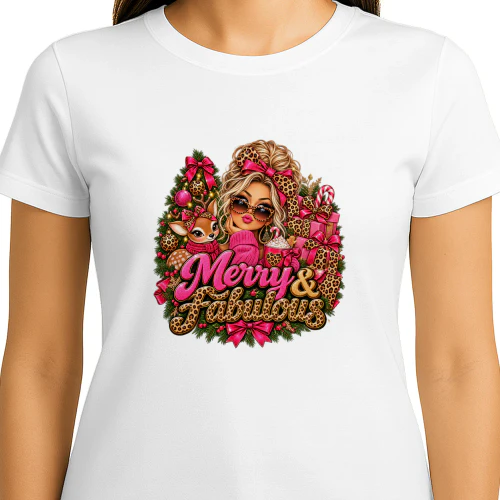 Merry And Fabulous Christmas T-Shirt, Glam Leopard Print Holiday Fashion Girl Hoodie