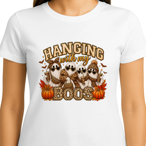 Hanging With My Boos Leopard Print Halloween Ghost T-Shirt, Spooky Season Fashion Hoodie