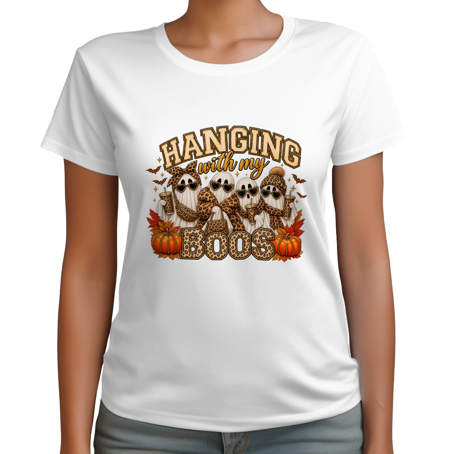 Hanging With My Boos Leopard Print Halloween Ghost T-Shirt, Spooky Season Fashion Hoodie