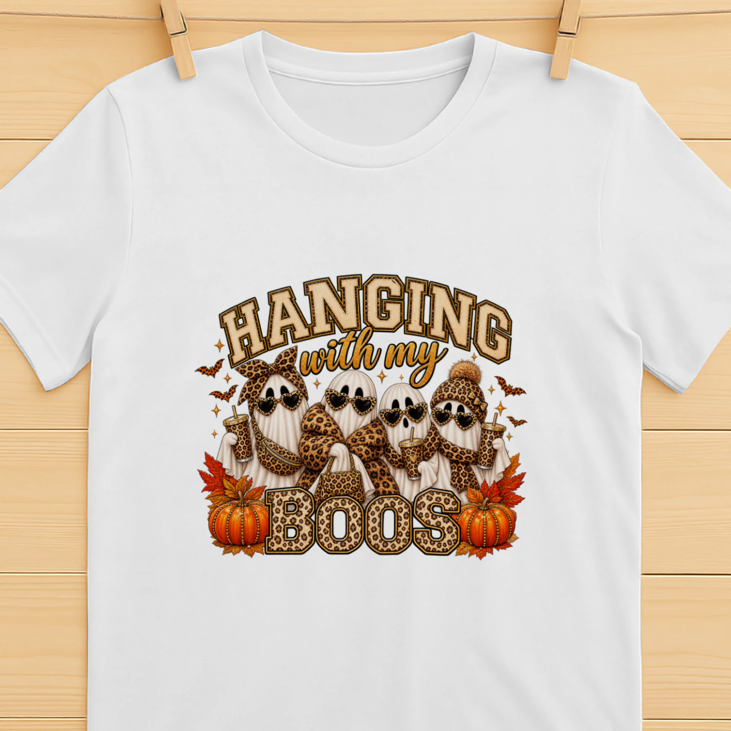 Hanging With My Boos Leopard Print Halloween Ghost T-Shirt, Spooky Season Fashion Hoodie