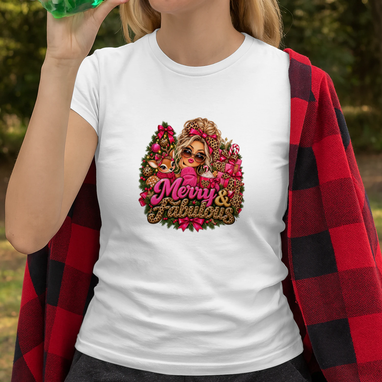 Merry And Fabulous Christmas T-Shirt, Glam Leopard Print Holiday Fashion Girl Hoodie