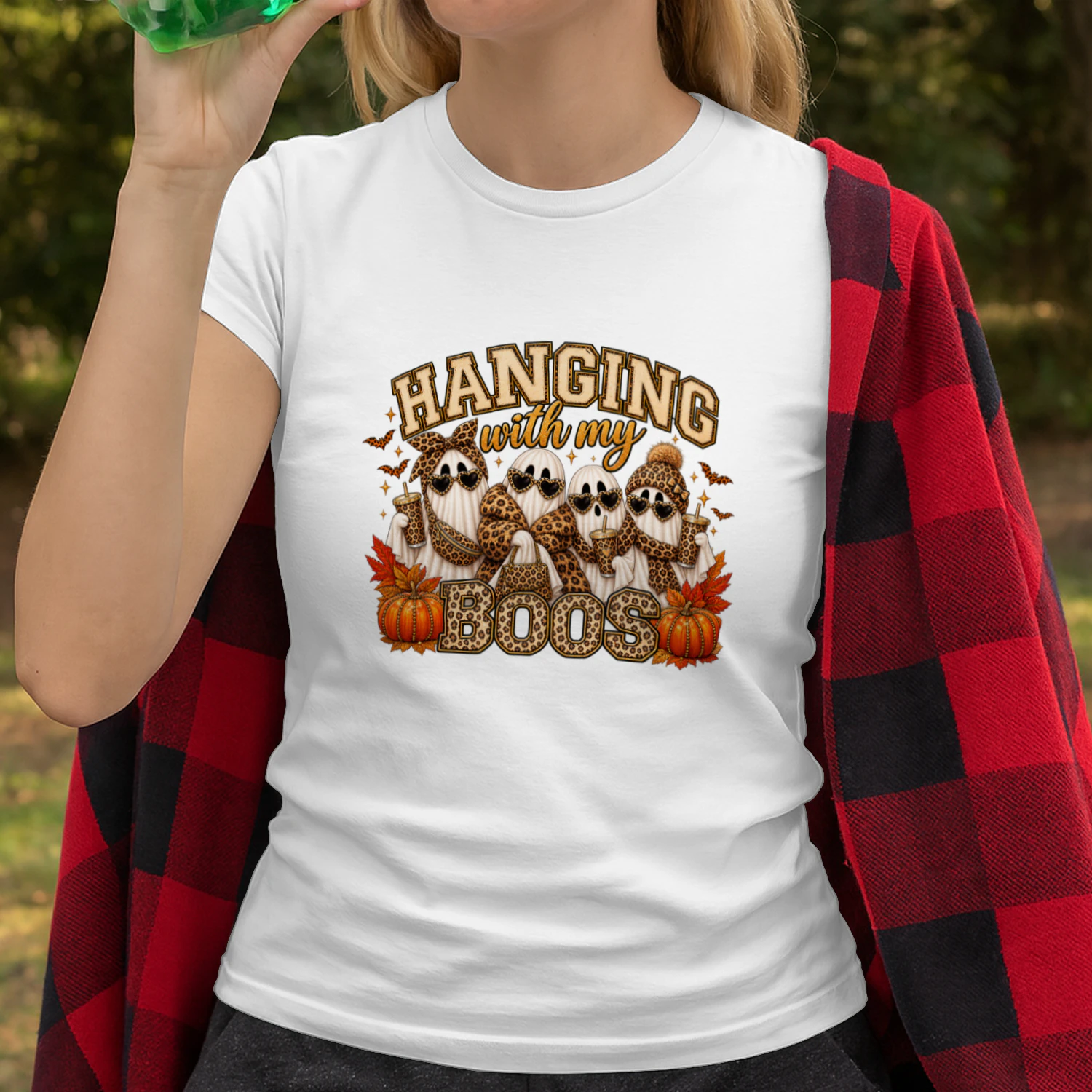 Hanging With My Boos Leopard Print Halloween Ghost T-Shirt, Spooky Season Fashion Hoodie