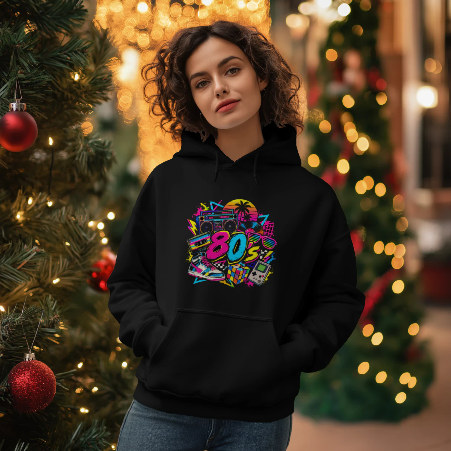 Vibrant 80s retro style graphic design featuring classic