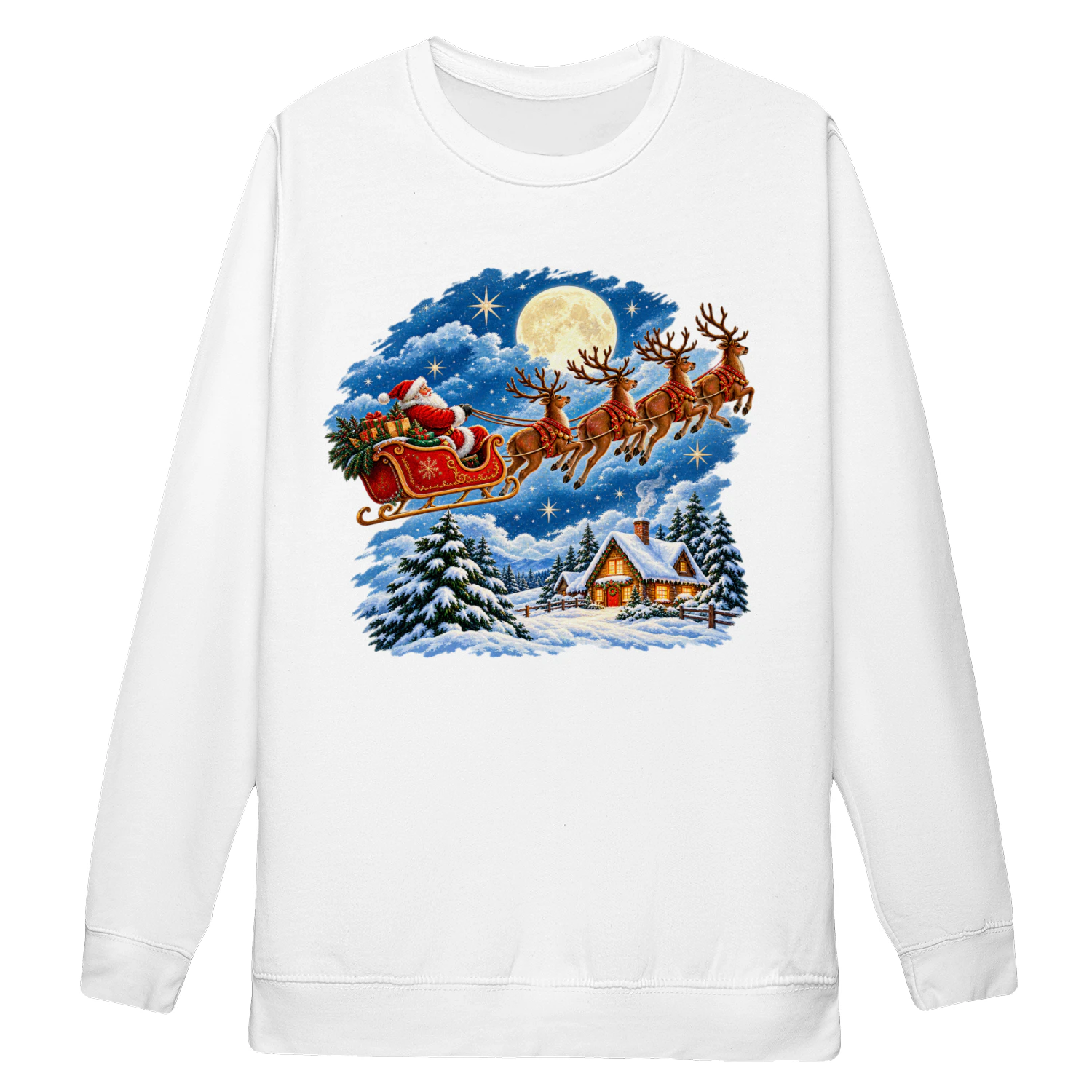 Vintage Santa Claus Flying Sleigh Christmas T-Shirt, Magical Winter Wonderland Flying Reindeer Hoodie