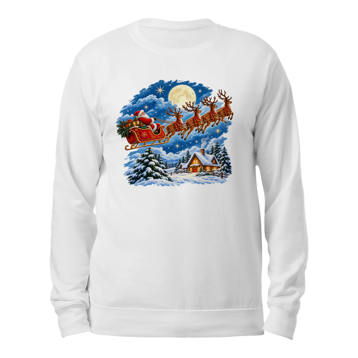 Vintage Santa Claus Flying Sleigh Christmas T-Shirt, Magical Winter Wonderland Flying Reindeer Hoodie