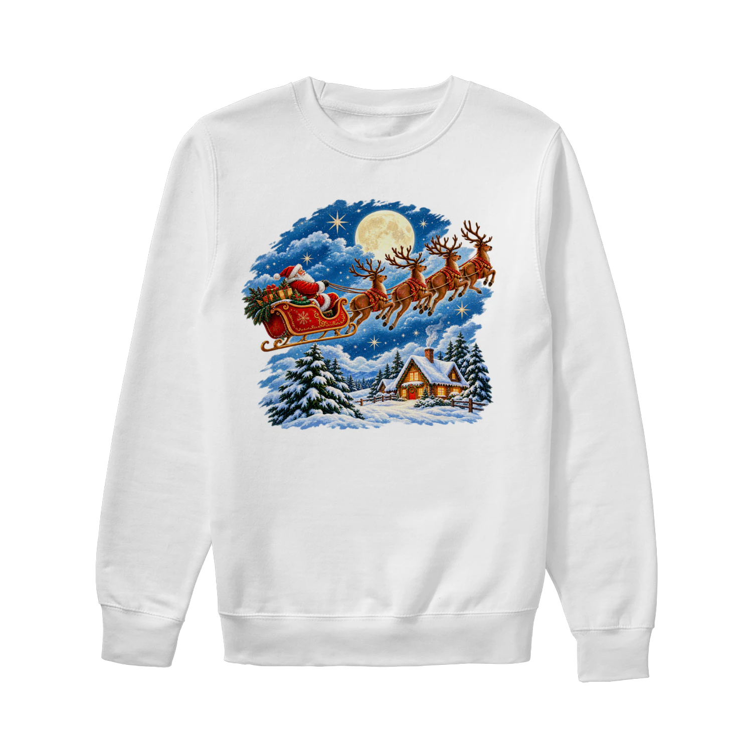 Vintage Santa Claus Flying Sleigh Christmas T-Shirt, Magical Winter Wonderland Flying Reindeer Hoodie