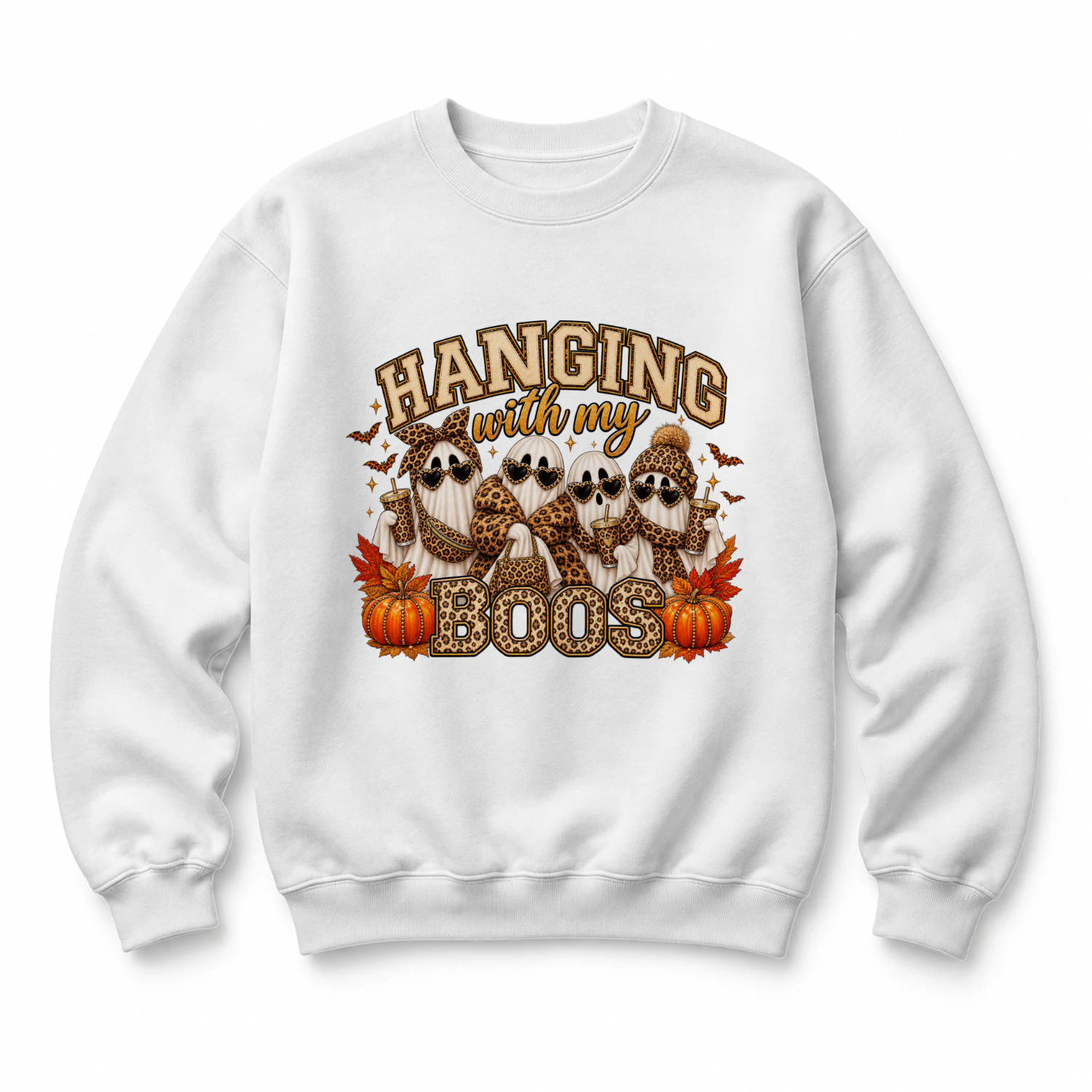 Hanging With My Boos Leopard Print Halloween Ghost T-Shirt, Spooky Season Fashion Hoodie