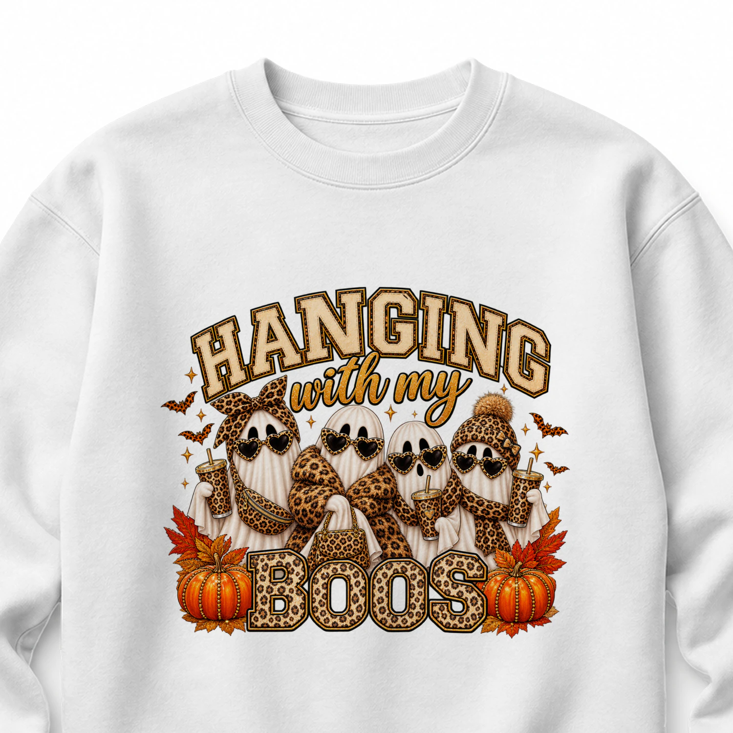 Hanging With My Boos Leopard Print Halloween Ghost T-Shirt, Spooky Season Fashion Hoodie