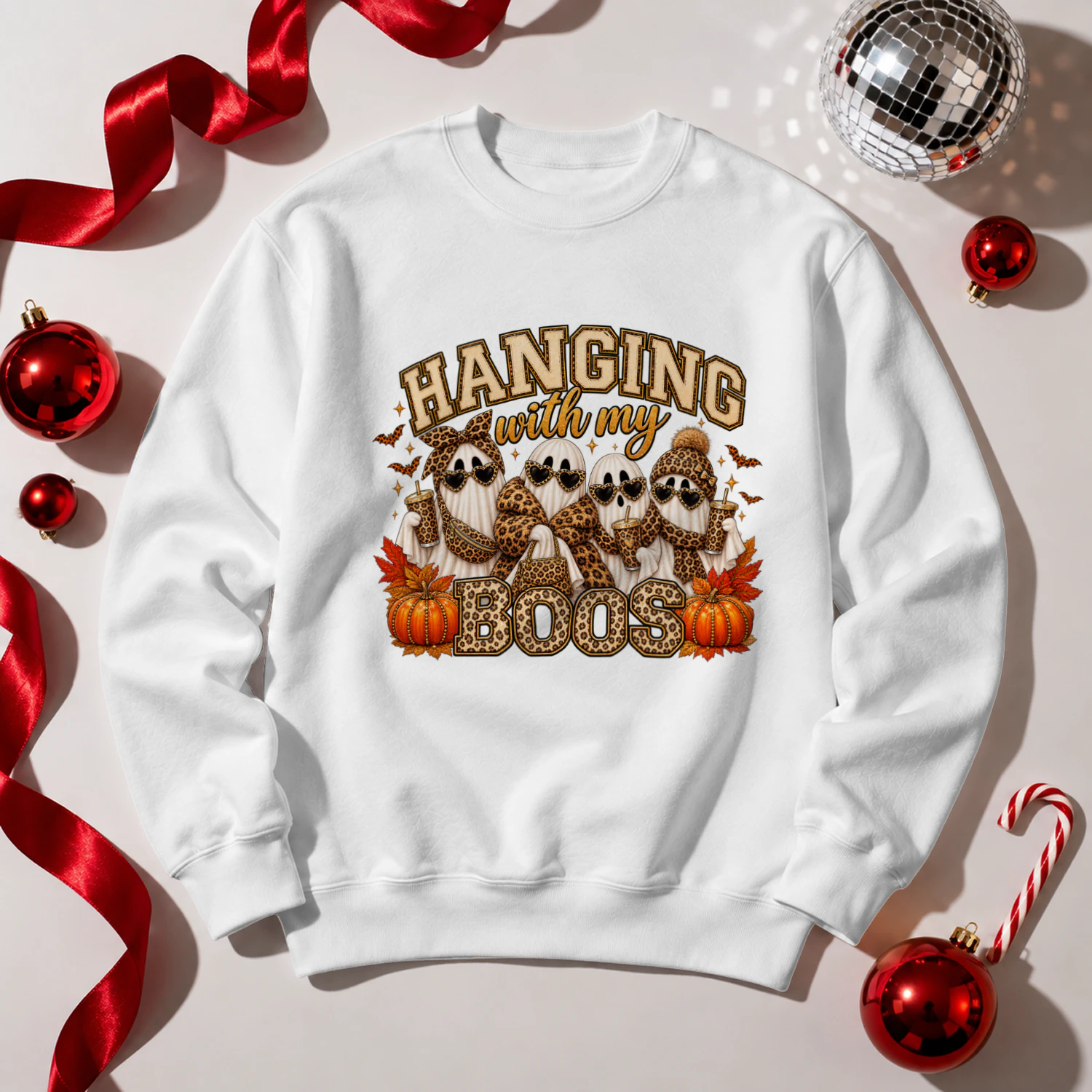 Hanging With My Boos Leopard Print Halloween Ghost T-Shirt, Spooky Season Fashion Hoodie