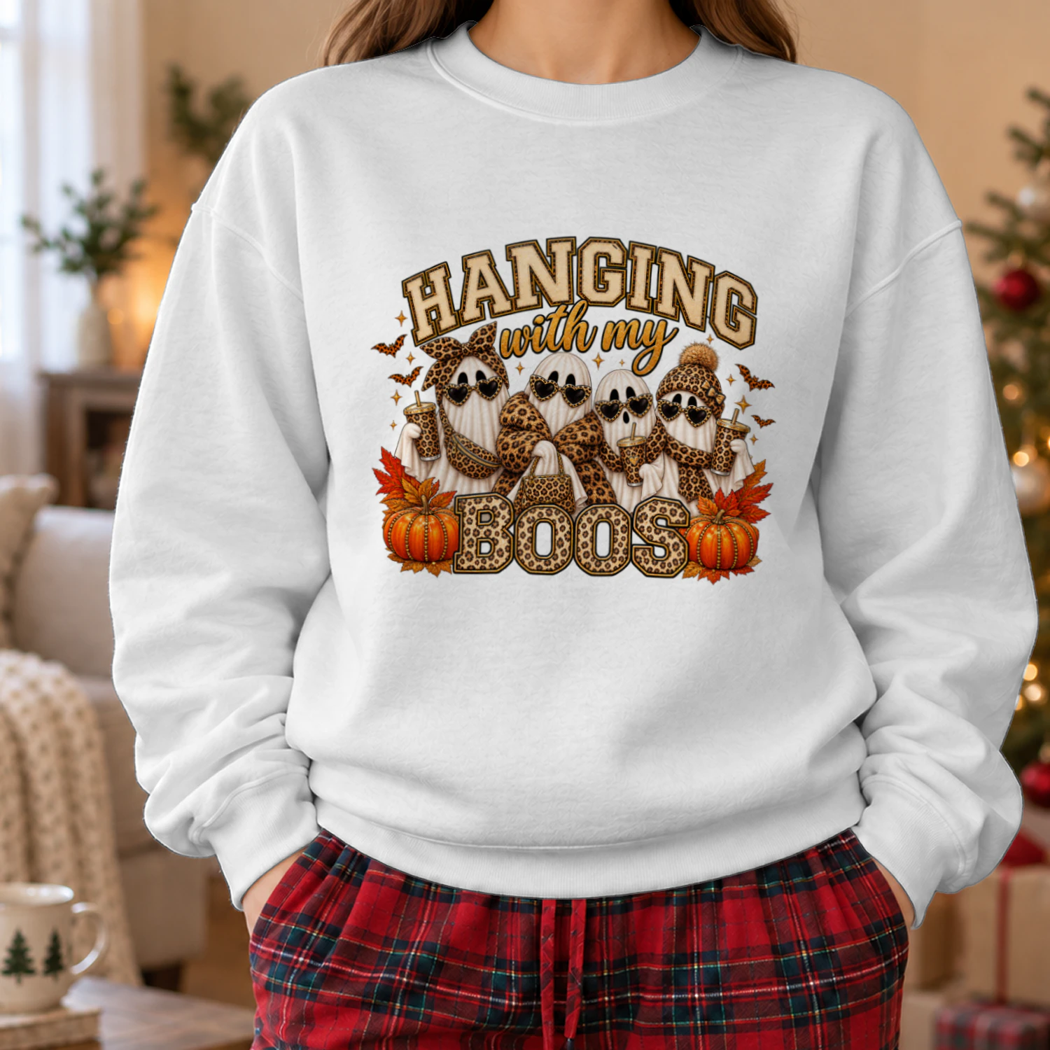 Hanging With My Boos Leopard Print Halloween Ghost T-Shirt, Spooky Season Fashion Hoodie