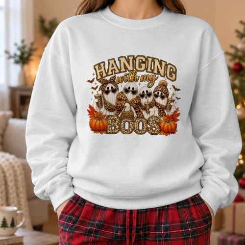 Hanging With My Boos Leopard Print Halloween Ghost T-Shirt, Spooky Season Fashion Hoodie2