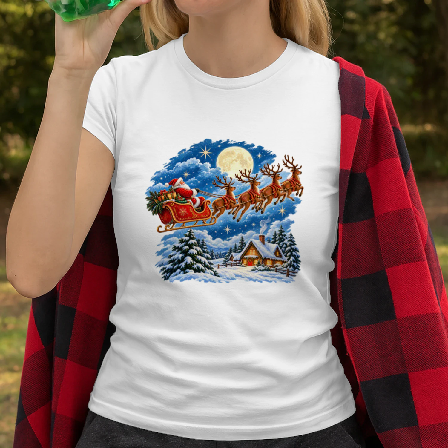 Vintage Santa Claus Flying Sleigh Christmas T-Shirt, Magical Winter Wonderland Flying Reindeer Hoodie