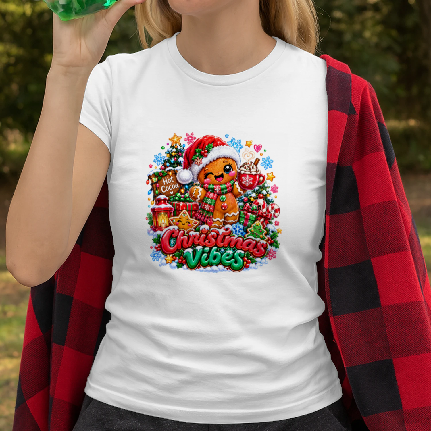Cute Gingerbread Man Christmas Vibes T-Shirt, Hot Cocoa Holiday Season Festive Hoodie