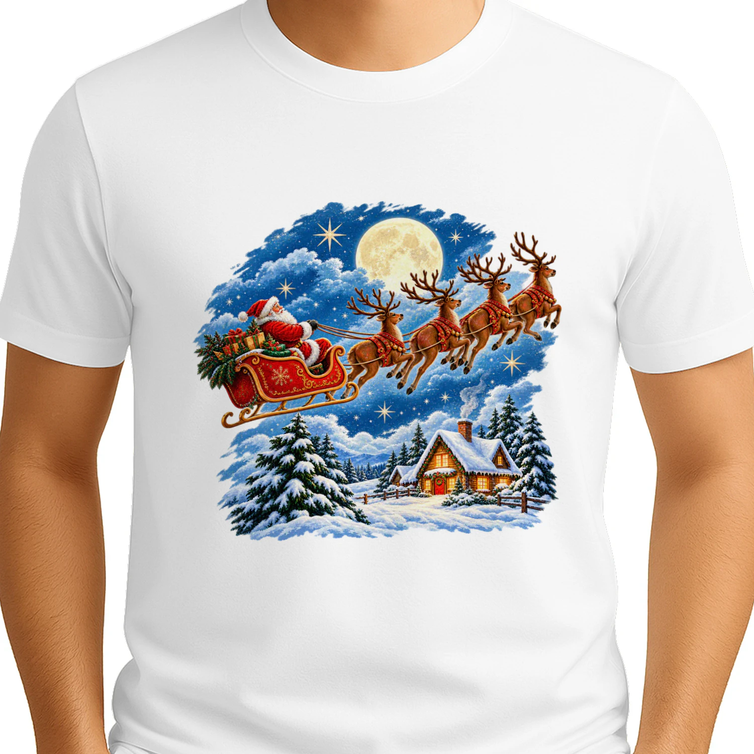 Vintage Santa Claus Flying Sleigh Christmas T-Shirt, Magical Winter Wonderland Flying Reindeer Hoodie