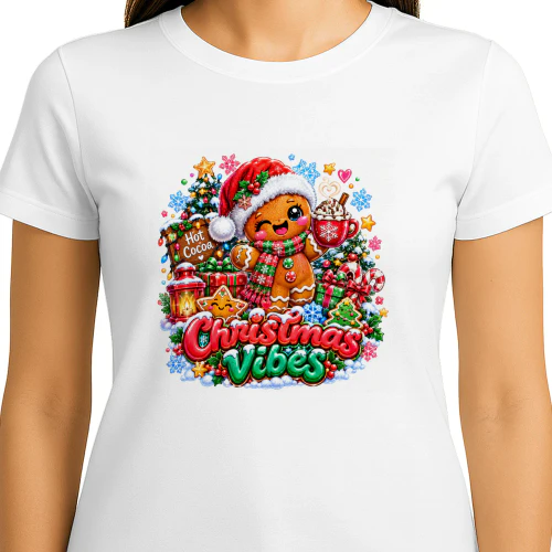 Cute Gingerbread Man Christmas Vibes T-Shirt, Hot Cocoa Holiday Season Festive Hoodie