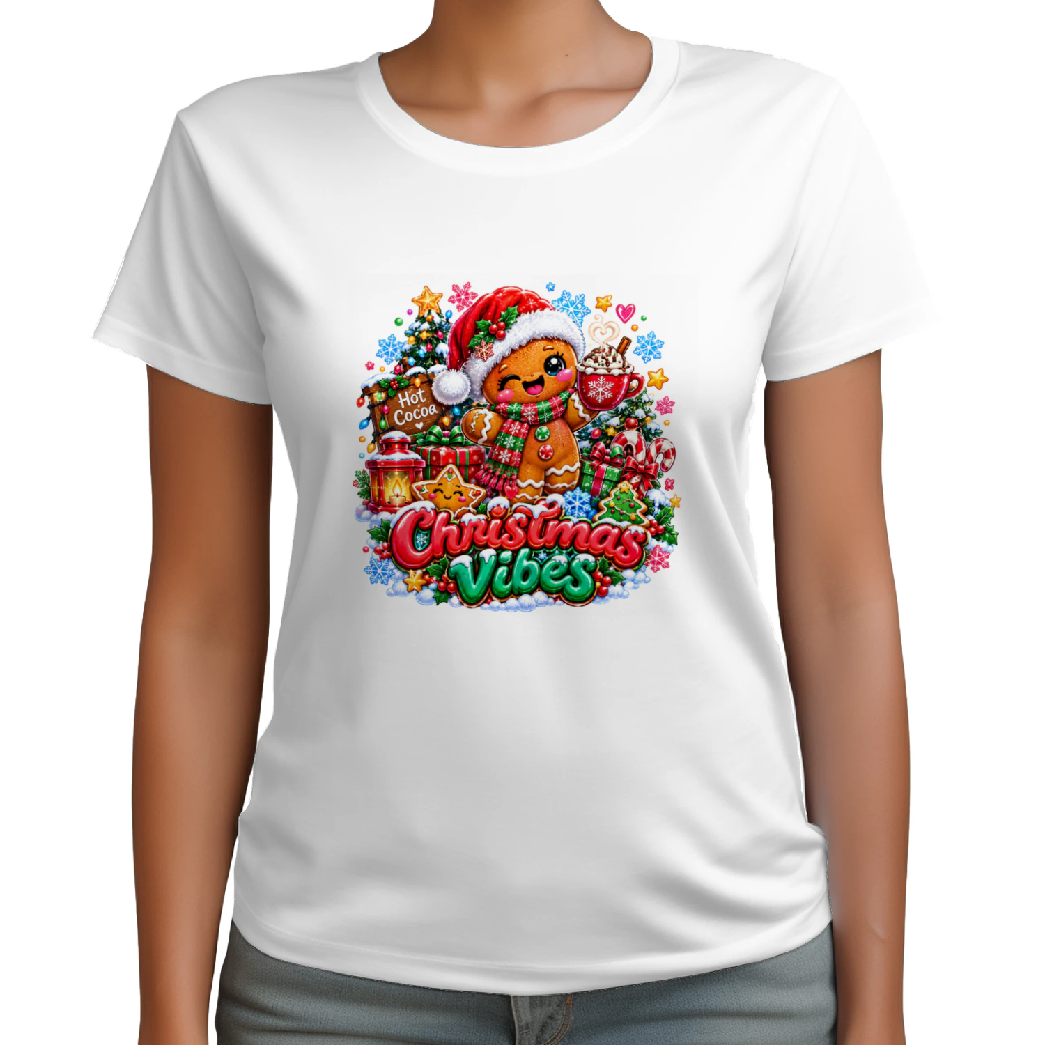 Cute Gingerbread Man Christmas Vibes T-Shirt, Hot Cocoa Holiday Season Festive Hoodie