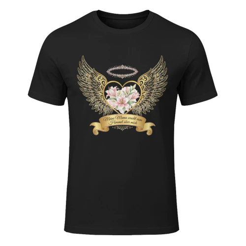 Meine Mama Wacht Vom Himmel Über Mich Shirt | Mama Im Himmel Engel Flügel T-Shirt | Trauer Gedenken Mama Shirt Damen